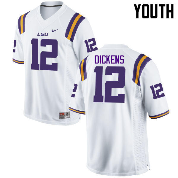 Youth LSU Tigers #12 Micah Dickens College Football Jerseys Game-White